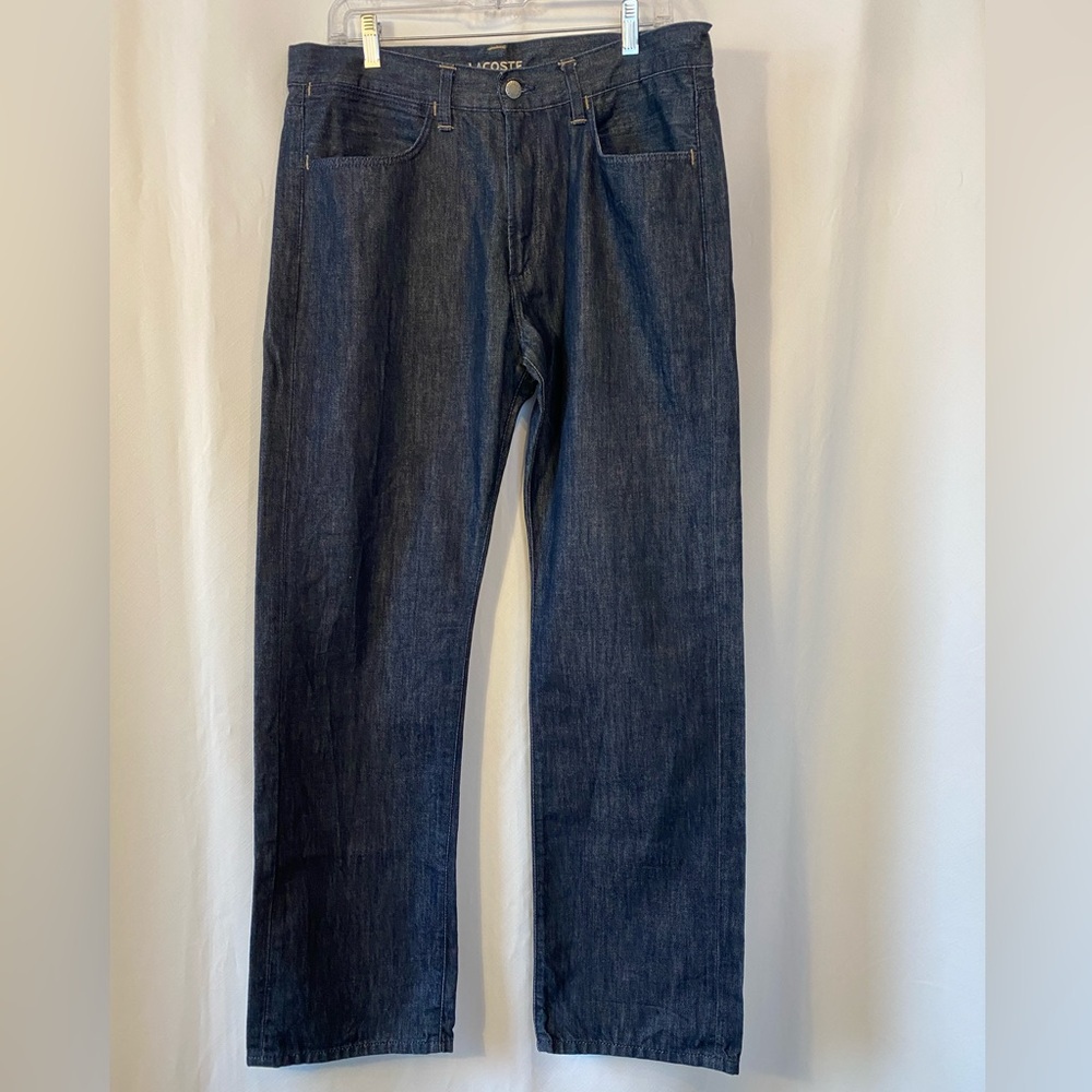 Lacoste Mens Preppy Dark Indigo 100% Cotton Straight Leg Denim Jeans Size 34